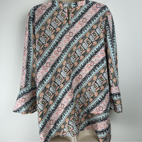 New Directions 3/4 Bell Sleeve Pastel Print Tunic sz XL Boho Office Comfortable - Picture 7 of 11